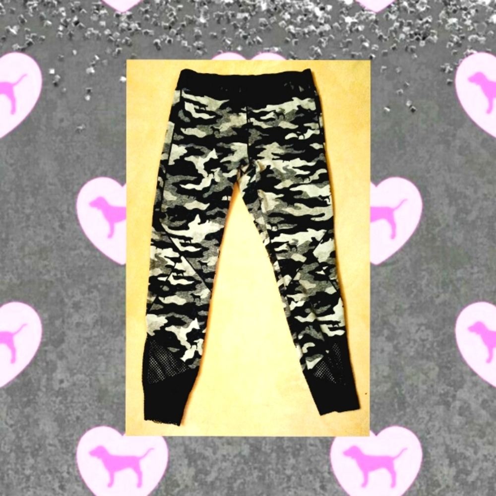 Victoria's Secret Pink logo band camo leggings
